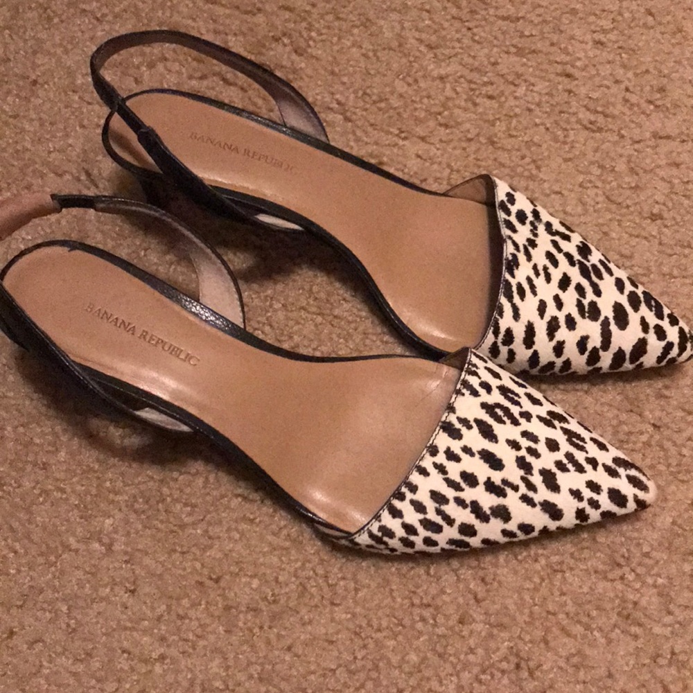 Banana calf hair leopard print slingbacks
